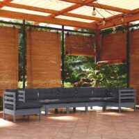 8-cz. zestaw wypoczynkowy do ogrodu, z poduszkami, szara sosna