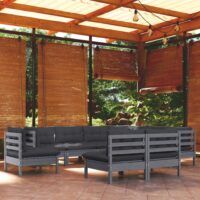 9-cz. zestaw wypoczynkowy do ogrodu, z poduszkami, szara sosna