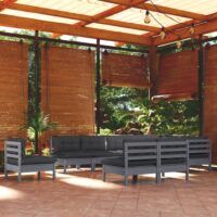 10-cz. zestaw wypoczynkowy do ogrodu, z poduszkami, szara sosna