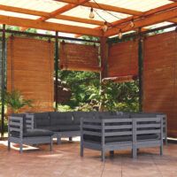 9-cz. zestaw wypoczynkowy do ogrodu, poduszki, szary, sosnowy