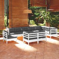 10-cz. zestaw wypoczynkowy do ogrodu, poduszki, biały, sosnowy