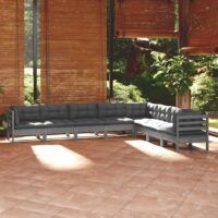 8-cz. zestaw wypoczynkowy do ogrodu, z poduszkami, szara sosna