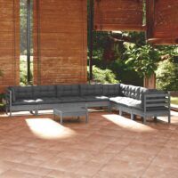 9-cz. zestaw wypoczynkowy do ogrodu, z poduszkami, szara sosna