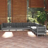 9-cz. zestaw wypoczynkowy do ogrodu, z poduszkami, szara sosna