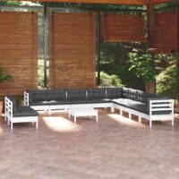 12-cz. zestaw wypoczynkowy do ogrodu, z poduszkami, biała sosna