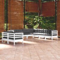 9-cz. zestaw wypoczynkowy do ogrodu, z poduszkami, biała sosna