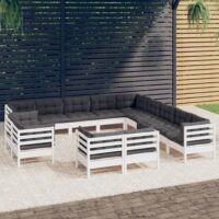 13-cz. zestaw wypoczynkowy do ogrodu, poduszki, biały, sosnowy