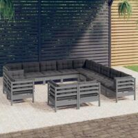 13-cz. zestaw wypoczynkowy do ogrodu, z poduszkami, szara sosna