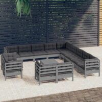 14-cz. zestaw wypoczynkowy do ogrodu, poduszki, szara sosna