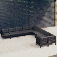 10-cz. zestaw wypoczynkowy do ogrodu, z poduszkami, czarny