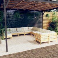 11-cz. zestaw wypoczynkowy do ogrodu, kremowe poduszki, sosnowy