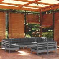 10-cz. zestaw wypoczynkowy do ogrodu, z poduszkami, szara sosna