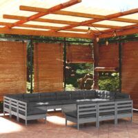 14-cz. zestaw wypoczynkowy do ogrodu, z poduszkami, szara sosna