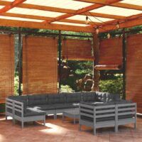 10-cz. zestaw wypoczynkowy do ogrodu, z poduszkami, szary