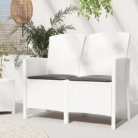 2-os. ławka ogrodowa z poduszkami, rattan PP, biała