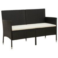 3-osobowa sofa ogrodowa z poduszkami, polirattan, czarna