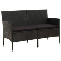 3-osobowa sofa ogrodowa z poduszkami, polirattan, czarna
