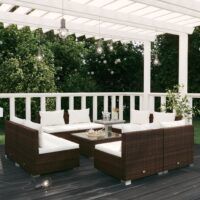 9-cz. zestaw wypoczynkowy do ogrodu, poduszki, rattan PE, brąz