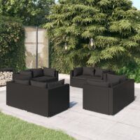 8-cz. zestaw wypoczynkowy do ogrodu, poduszki, czarny rattan PE