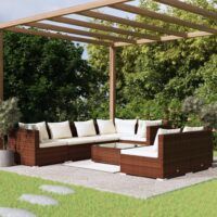 8-cz. zestaw wypoczynkowy do ogrodu, poduszki, rattan PE, brąz