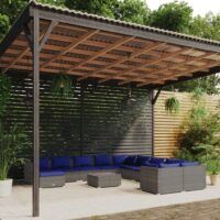 12-cz. zestaw wypoczynkowy do ogrodu, poduszki, szary rattan PE