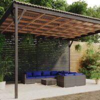 9-cz. zestaw wypoczynkowy do ogrodu, poduszki, szary rattan PE