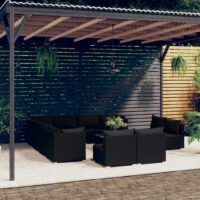 12-cz. zzestaw mebli do ogrodu, z poduszkami, rattan PE, czarny