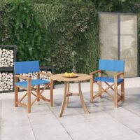 Krzesła reżyserskie, 2 szt., lite drewno tekowe, niebieskie