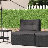 Środkowy moduł sofy z poduszkami, czarny, polirattan