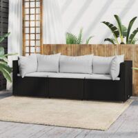 3-cz. zestaw wypoczynkowy do ogrodu, poduszki, czarny rattan PE