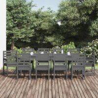 11-cz. zestaw mebli ogrodowych, szary, lite drewno sosnowe