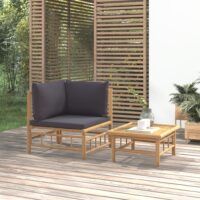 2-cz. zestaw mebli do ogrodu, ciemnoszare poduszki, bambus