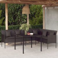 Ogrodowa sofa narożna z poduszkami, czarny polirattan