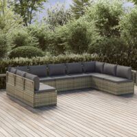 9-cz. zestaw wypoczynkowy do ogrodu, poduszki, rattan PE, szary