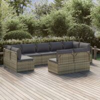 9-cz. zestaw wypoczynkowy do ogrodu, poduszki, rattan PE, szary