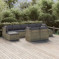 9-cz. zestaw wypoczynkowy do ogrodu, poduszki, rattan PE, szary