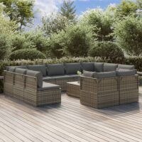 12-cz. zestaw wypoczynkowy do ogrodu, poduszki, szary rattan PE