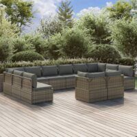 12-cz. zestaw wypoczynkowy do ogrodu, poduszki, szary rattan PE