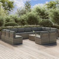 13-cz. zestaw wypoczynkowy do ogrodu, poduszki, szary rattan PE