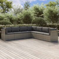 7-cz. zestaw wypoczynkowy do ogrodu, poduszki, szary, rattan PE