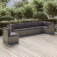 7-cz. zestaw wypoczynkowy do ogrodu, poduszki, szary, rattan PE