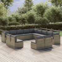 13-cz. zestaw wypoczynkowy do ogrodu, poduszki, szary rattan PE