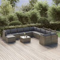 12-cz. zestaw wypoczynkowy do ogrodu, poduszki, szary rattan PE