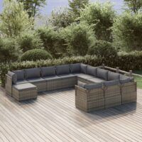 12-cz. zestaw wypoczynkowy do ogrodu, poduszki, szary rattan PE