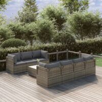 8-cz. zestaw wypoczynkowy do ogrodu, poduszki, rattan PE, szary