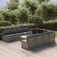 9-cz. zestaw wypoczynkowy do ogrodu, poduszki, rattan PE, szary