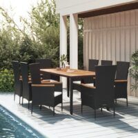 9-cz. zestaw mebli ogrodowych z poduszkami, czarny, rattan PE