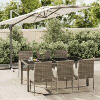 7-cz. zestaw mebli ogrodowych z poduszkami, szary rattan PE