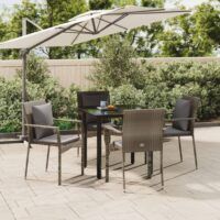 5-cz. zestaw mebli ogrodowych, poduszki, czarno-szary rattan PE