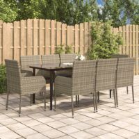 9-cz. zestaw mebli ogrodowych, poduszki, czarno-szary rattan PE